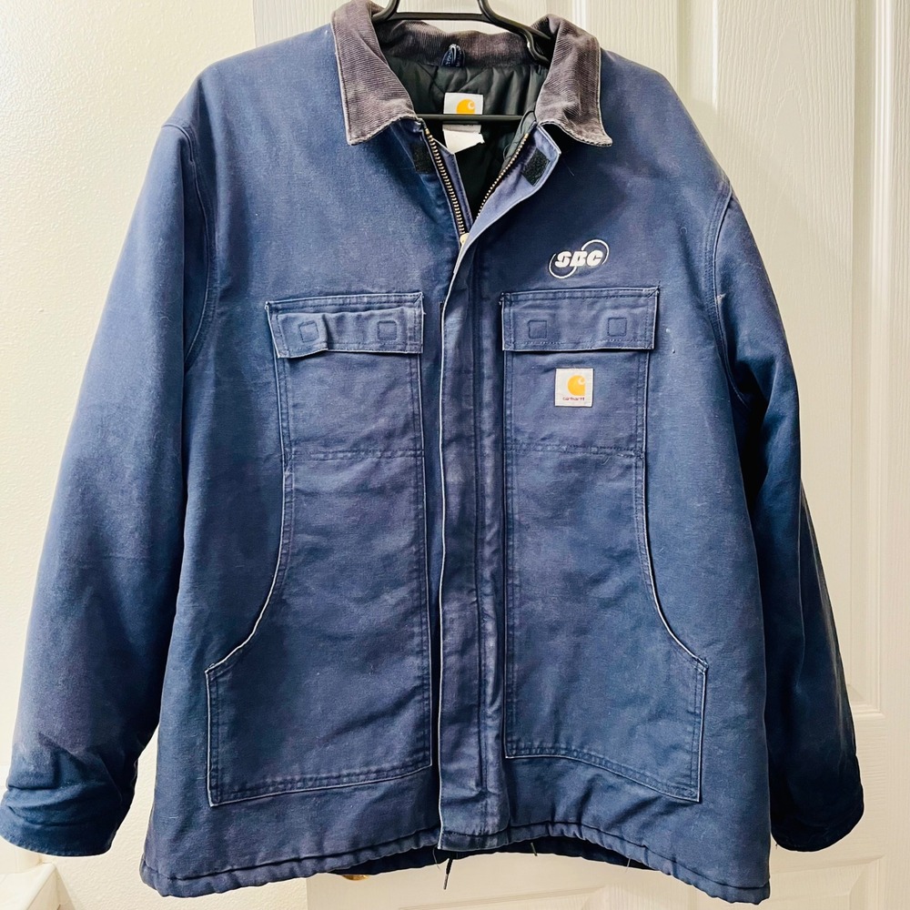 Carhartt Mens Blue Work‎ Chore Coat Quilted Lined Jacket SBC Logo